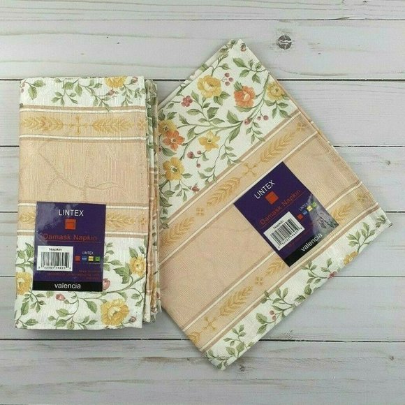 Fabric Dinner Napkins Floral Beige Yellow Damask - Picture 1 of 2